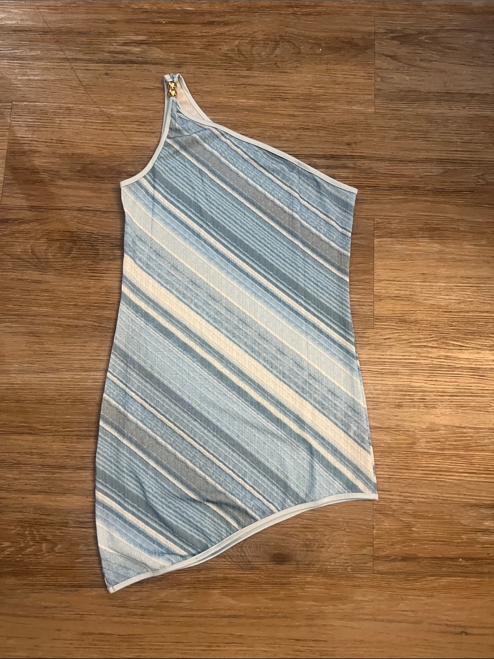 One-Shoulder Asymmetrical Blue Striped Dress
